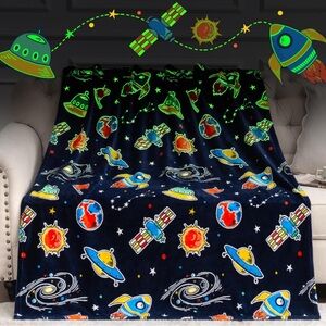 Space-Themed Glow in the Dark Fleece Blanket